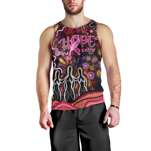 Breast Cancer Aboriginal Men Tank Top Australian Indigenous Never Give Up - Faith Hope Love