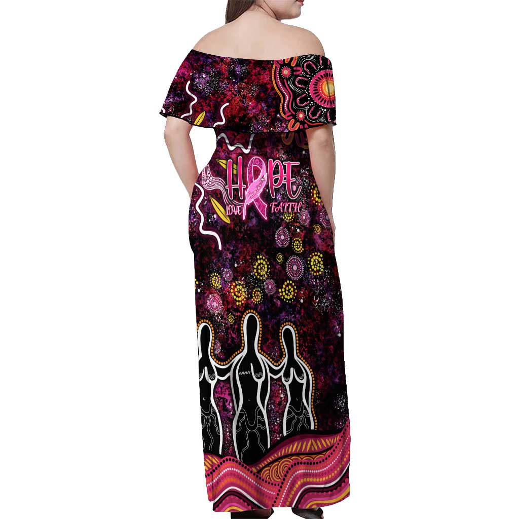 Breast Cancer Aboriginal Off Shoulder Maxi Dress Australian Indigenous Never Give Up - Faith Hope Love