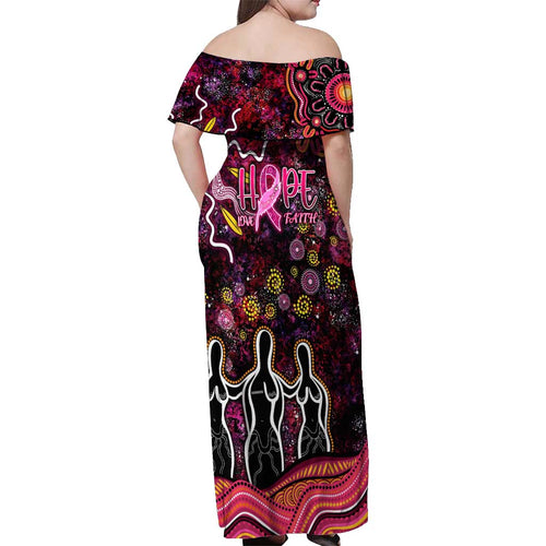 Breast Cancer Aboriginal Off Shoulder Maxi Dress Australian Indigenous Never Give Up - Faith Hope Love
