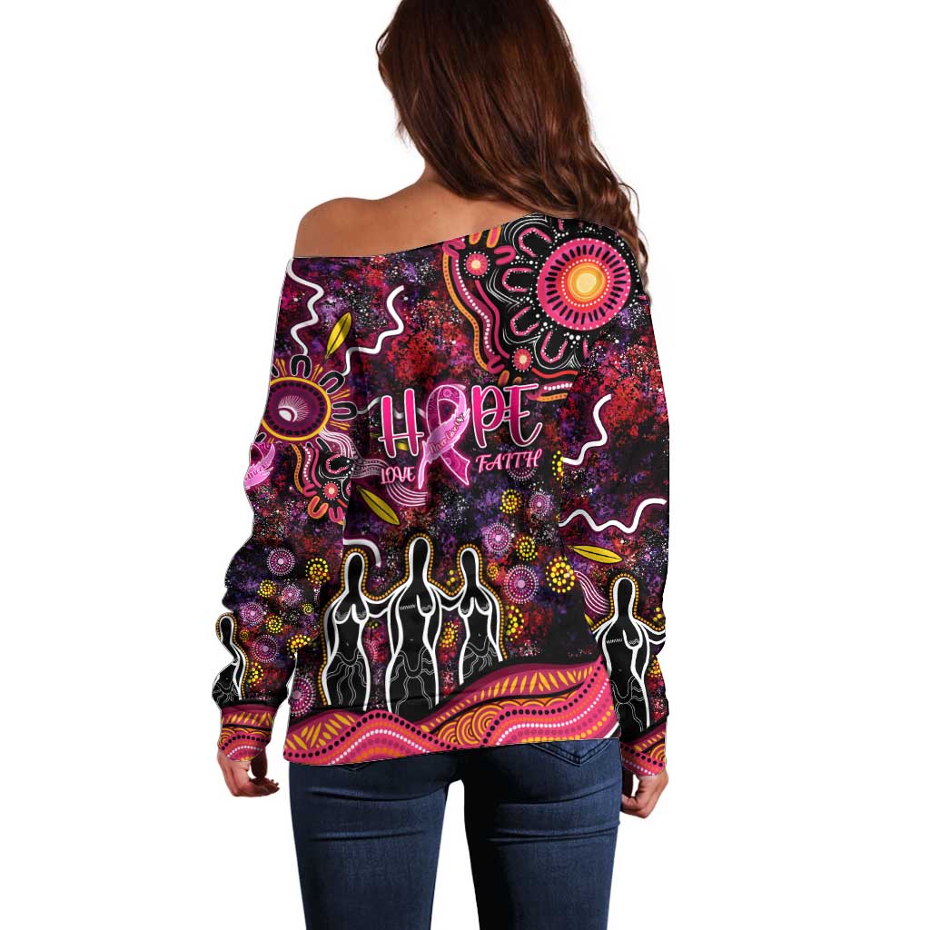 Breast Cancer Aboriginal Off Shoulder Sweater Australian Indigenous Never Give Up - Faith Hope Love
