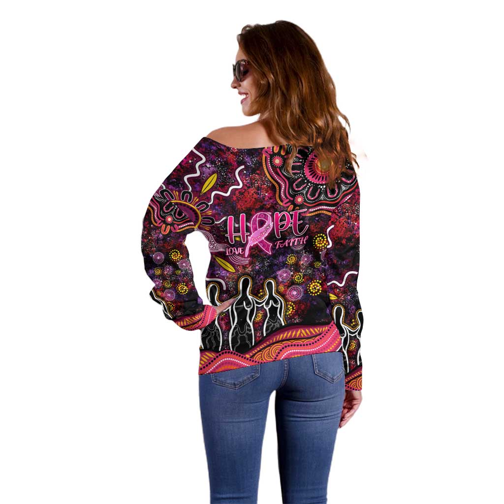 Breast Cancer Aboriginal Off Shoulder Sweater Australian Indigenous Never Give Up - Faith Hope Love