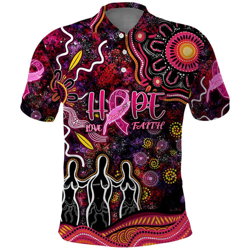 Breast Cancer Aboriginal Polo Shirt Australian Indigenous Never Give Up - Faith Hope Love
