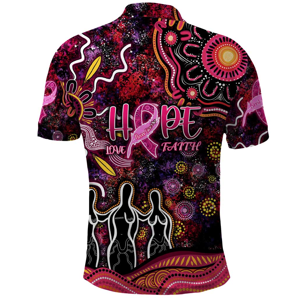 Breast Cancer Aboriginal Polo Shirt Australian Indigenous Never Give Up - Faith Hope Love