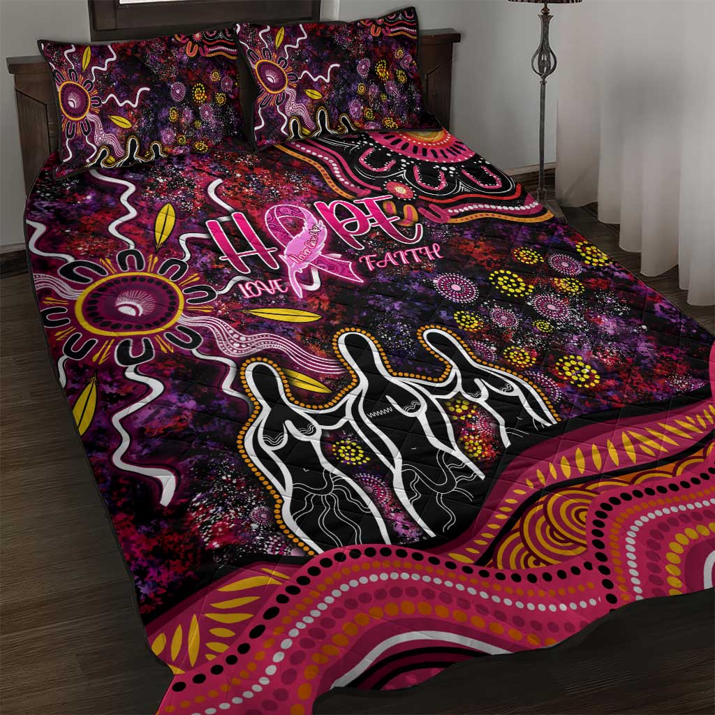 Breast Cancer Aboriginal Quilt Bed Set Australian Indigenous Never Give Up - Faith Hope Love