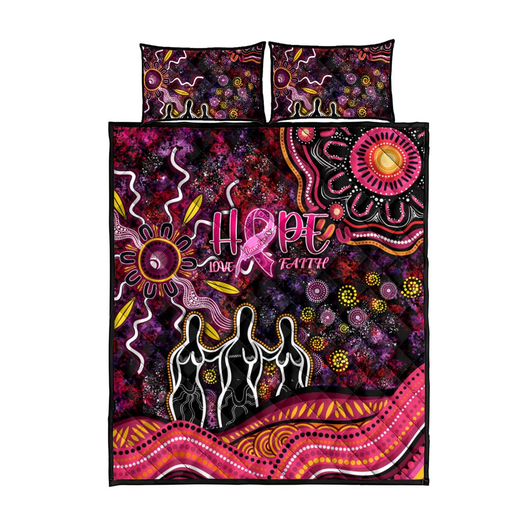Breast Cancer Aboriginal Quilt Bed Set Australian Indigenous Never Give Up - Faith Hope Love
