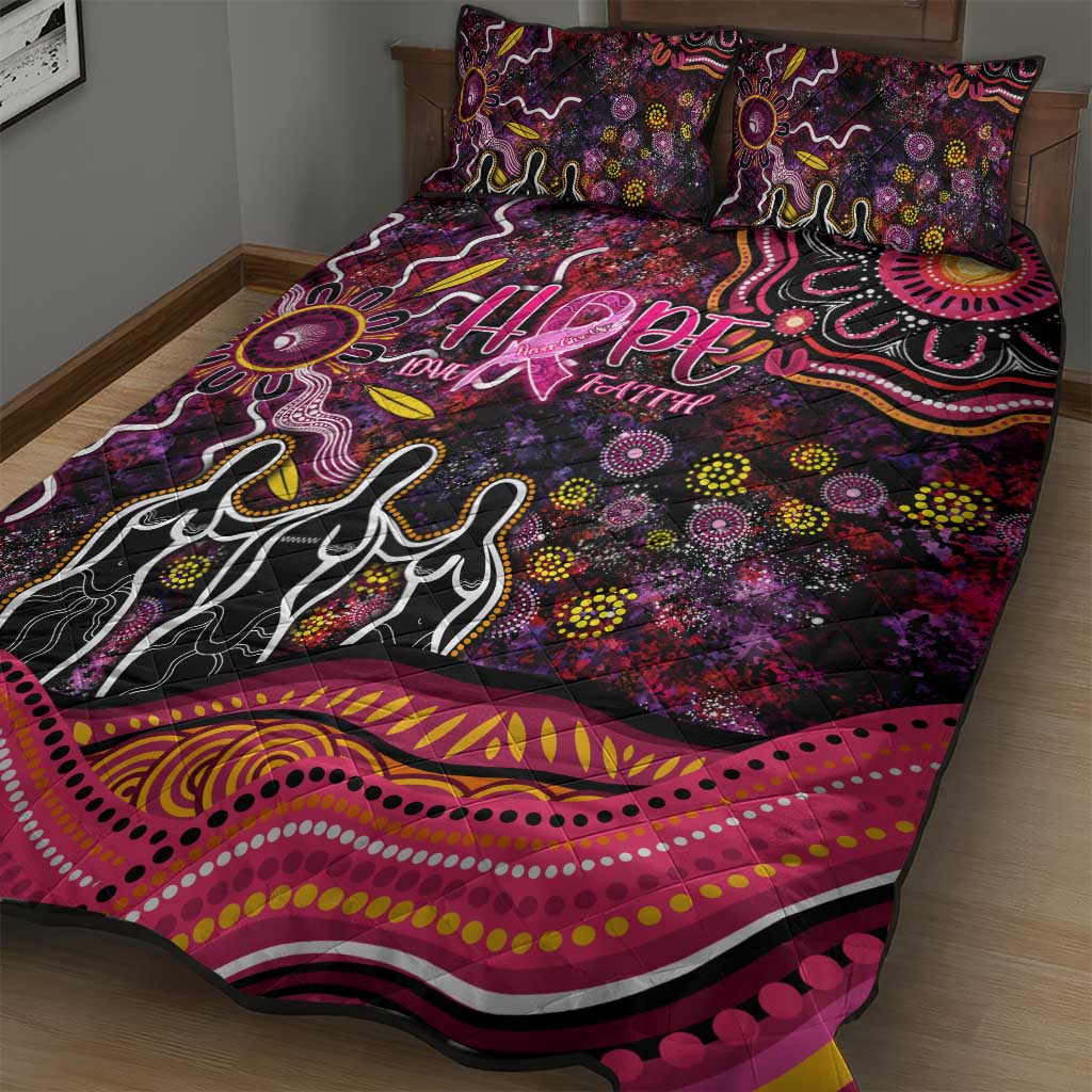 Breast Cancer Aboriginal Quilt Bed Set Australian Indigenous Never Give Up - Faith Hope Love