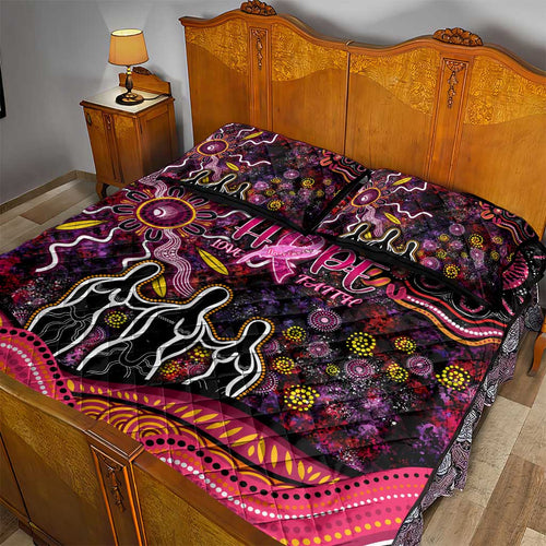 Breast Cancer Aboriginal Quilt Bed Set Australian Indigenous Never Give Up - Faith Hope Love