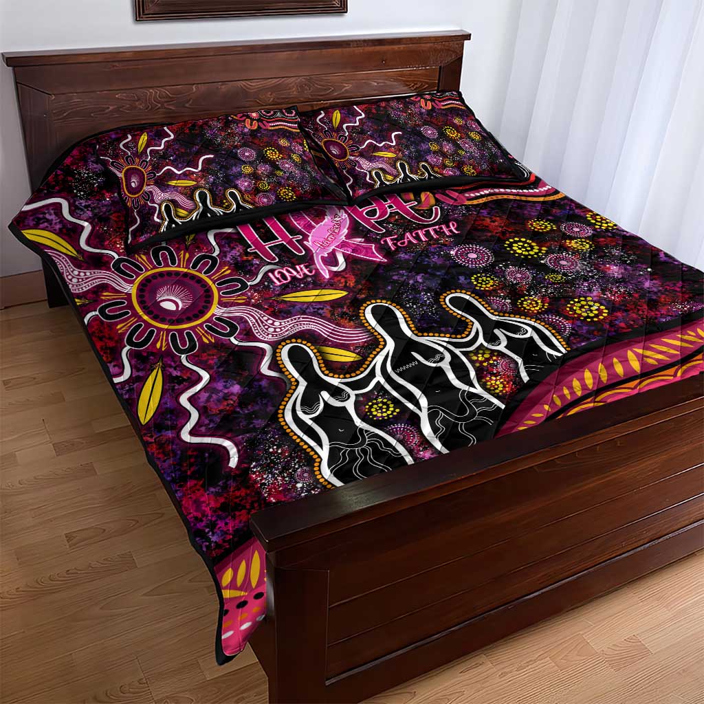 Breast Cancer Aboriginal Quilt Bed Set Australian Indigenous Never Give Up - Faith Hope Love