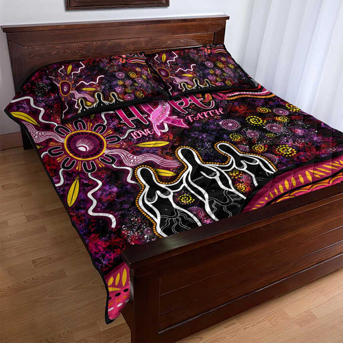 Breast Cancer Aboriginal Quilt Bed Set Australian Indigenous Never Give Up - Faith Hope Love
