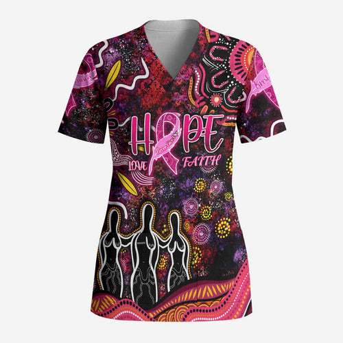 Breast Cancer Aboriginal Scrub Top Australian Indigenous Never Give Up - Faith Hope Love - Aussie Hoodie