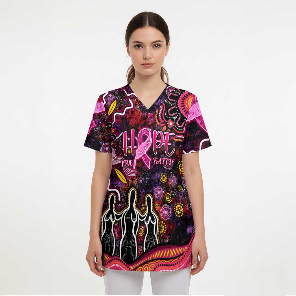Breast Cancer Aboriginal Scrub Top Australian Indigenous Never Give Up - Faith Hope Love - Aussie Hoodie