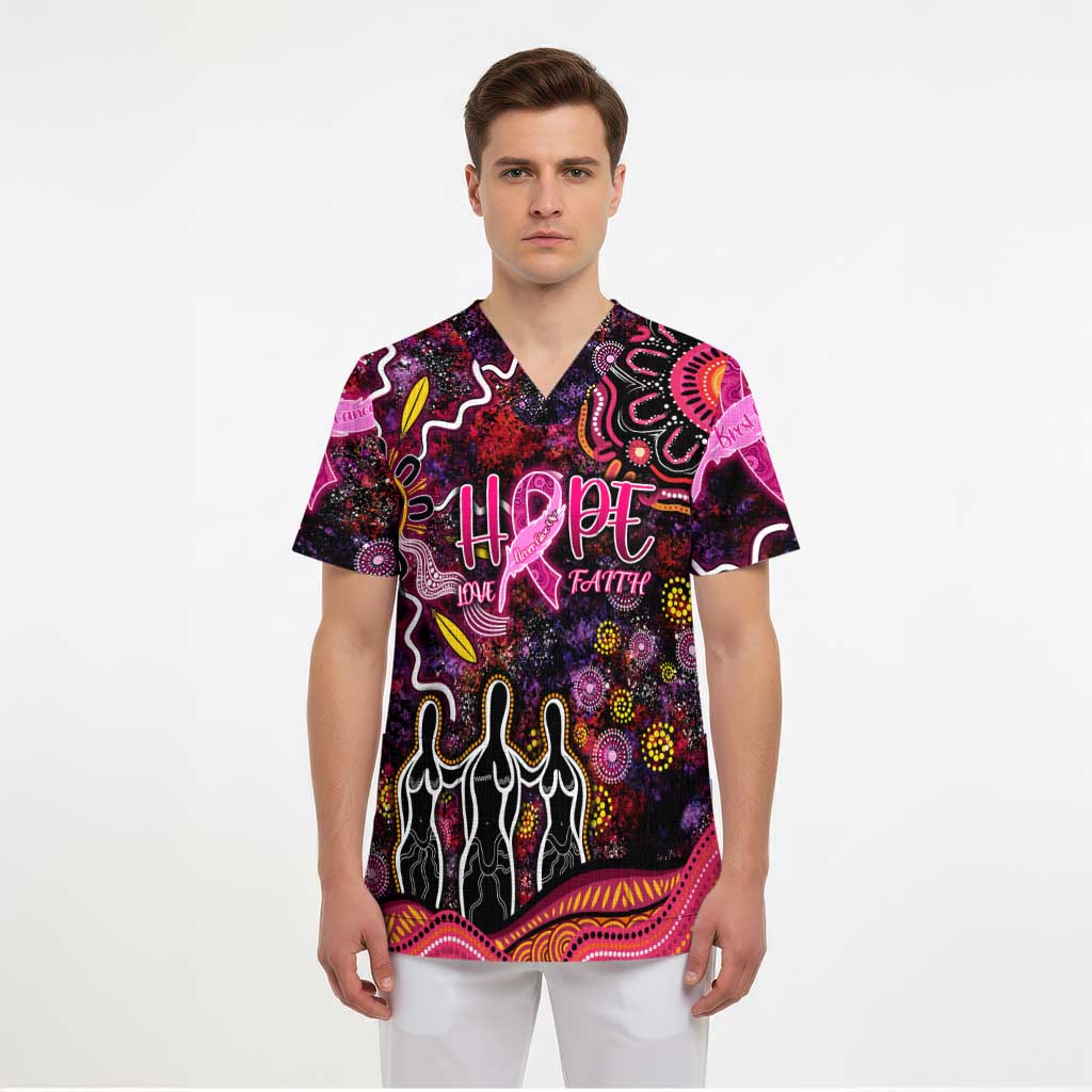 Breast Cancer Aboriginal Scrub Top Australian Indigenous Never Give Up - Faith Hope Love - Aussie Hoodie