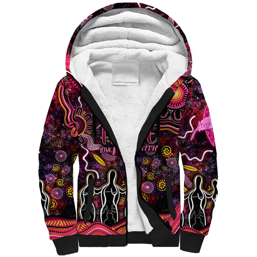 Breast Cancer Aboriginal Sherpa Hoodie Australian Indigenous Never Give Up - Faith Hope Love