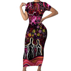 Breast Cancer Aboriginal Short Sleeve Bodycon Dress Australian Indigenous Never Give Up - Faith Hope Love