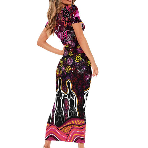 Breast Cancer Aboriginal Short Sleeve Bodycon Dress Australian Indigenous Never Give Up - Faith Hope Love