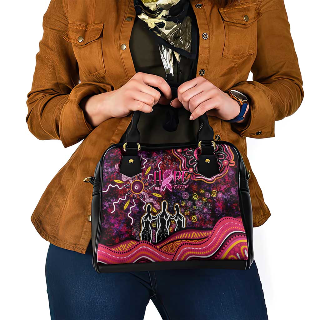 Breast Cancer Aboriginal Shoulder Handbag Australian Indigenous Never Give Up - Faith Hope Love