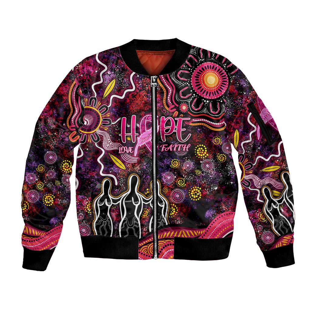 Breast Cancer Aboriginal Sleeve Zip Bomber Jacket Australian Indigenous Never Give Up - Faith Hope Love