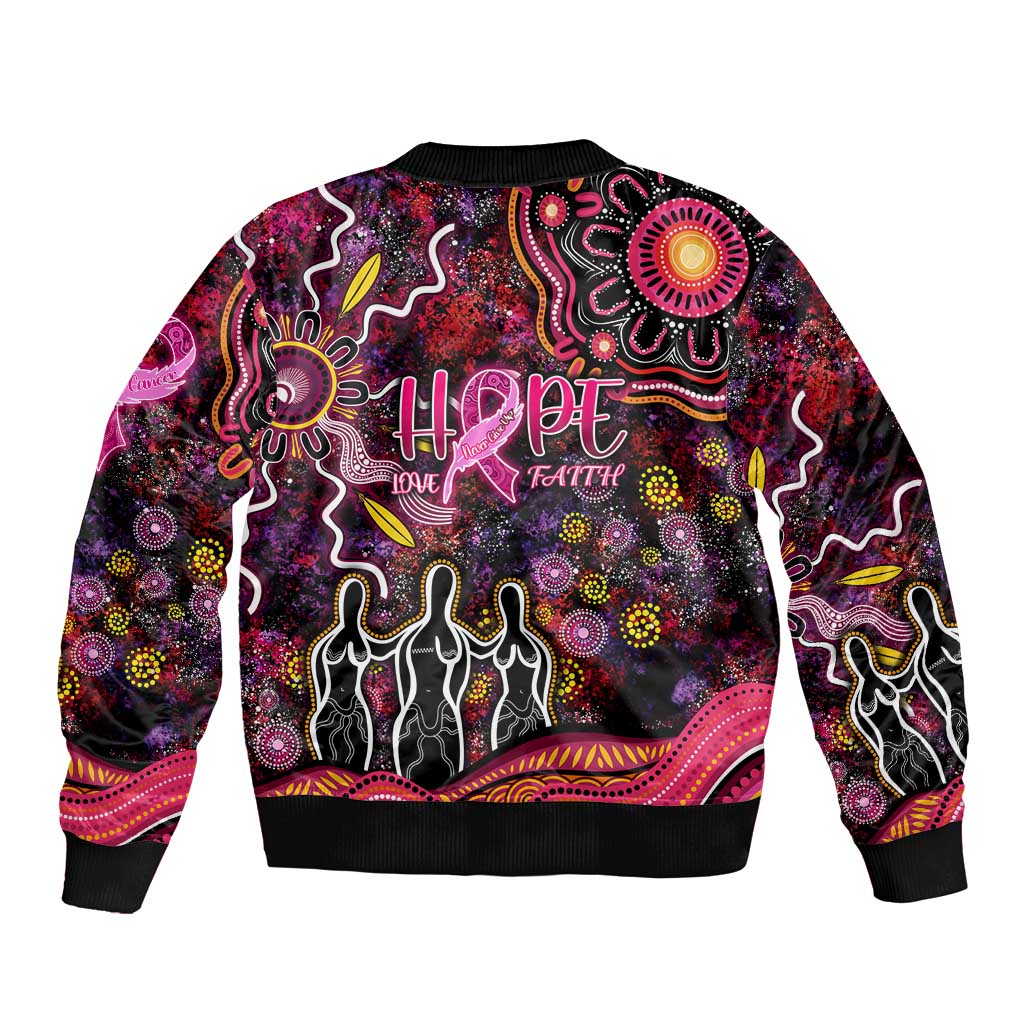 Breast Cancer Aboriginal Sleeve Zip Bomber Jacket Australian Indigenous Never Give Up - Faith Hope Love