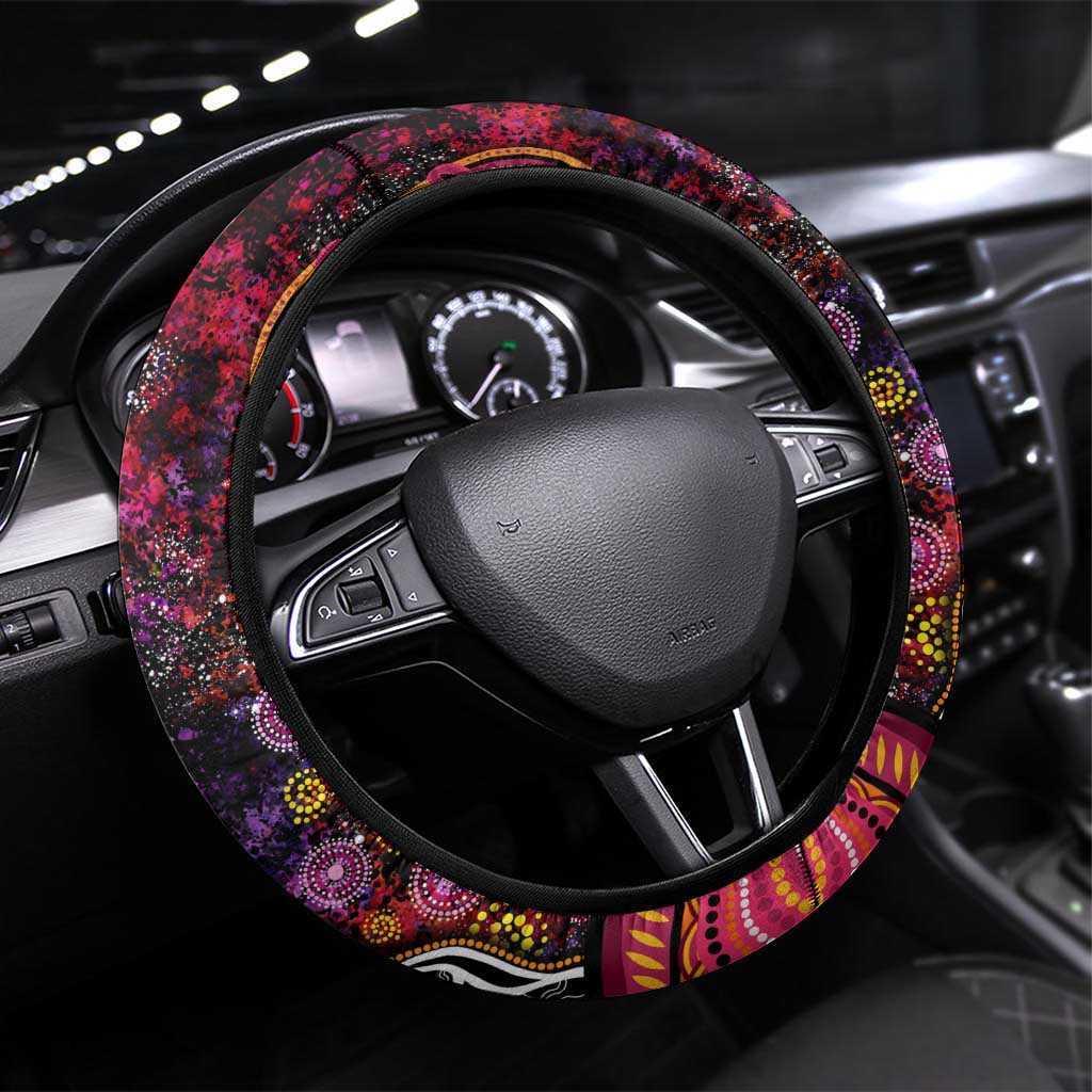 Breast Cancer Aboriginal Steering Wheel Cover Australian Indigenous Never Give Up - Faith Hope Love