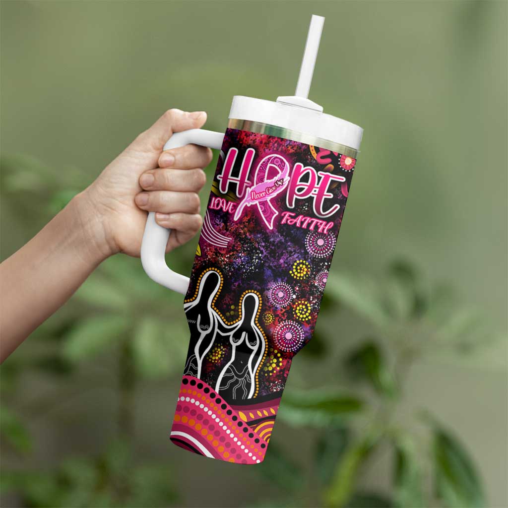 Breast Cancer Aboriginal Tumbler With Handle Australian Indigenous Never Give Up - Faith Hope Love