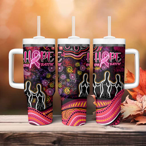 Breast Cancer Aboriginal Tumbler With Handle Australian Indigenous Never Give Up - Faith Hope Love