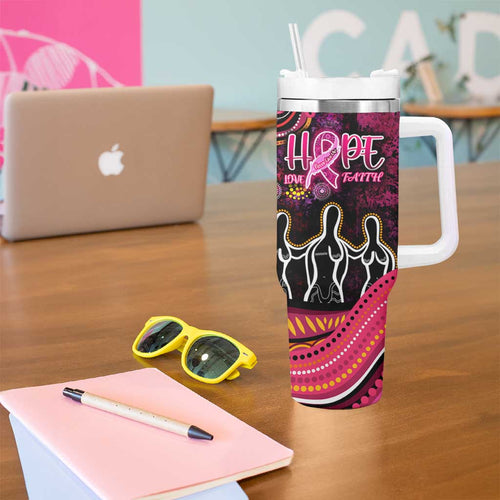 Breast Cancer Aboriginal Tumbler With Handle Australian Indigenous Never Give Up - Faith Hope Love