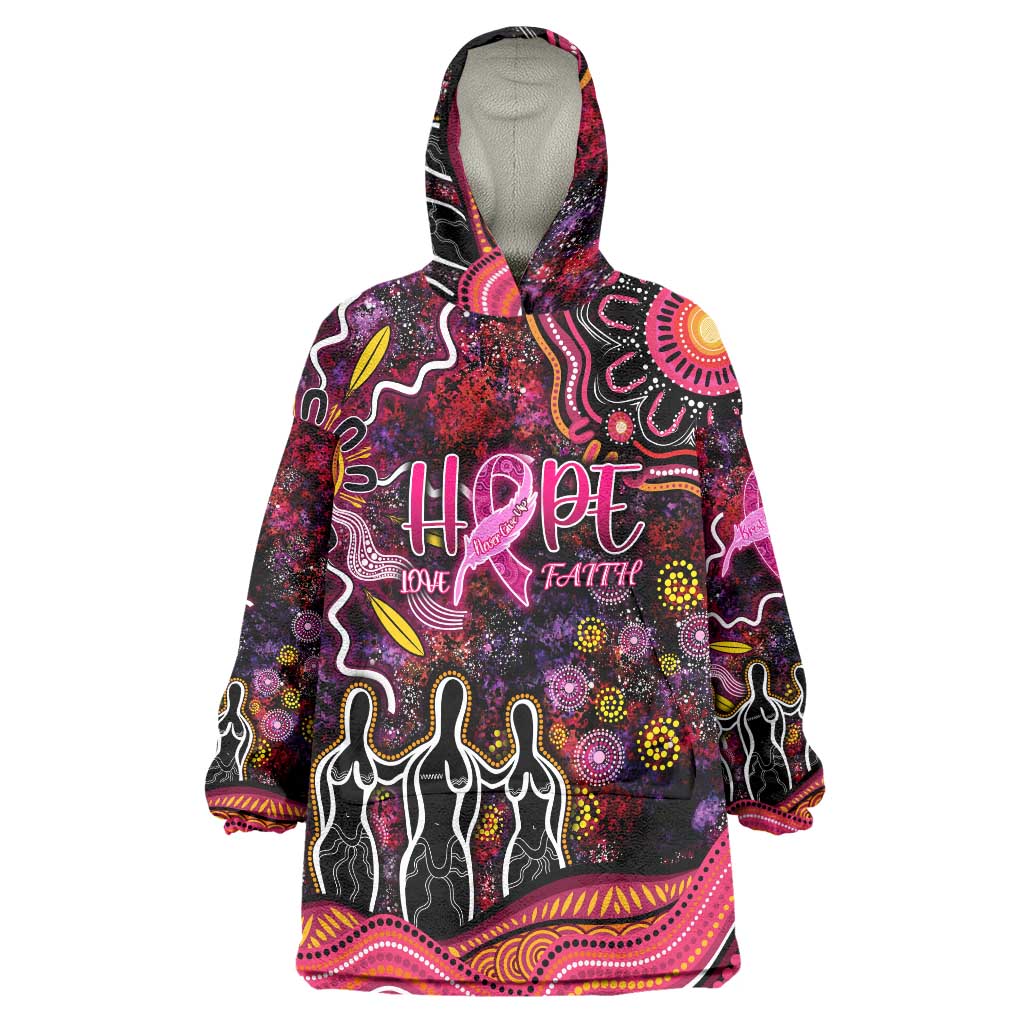 Breast Cancer Aboriginal Wearable Blanket Hoodie Australian Indigenous Never Give Up - Faith Hope Love