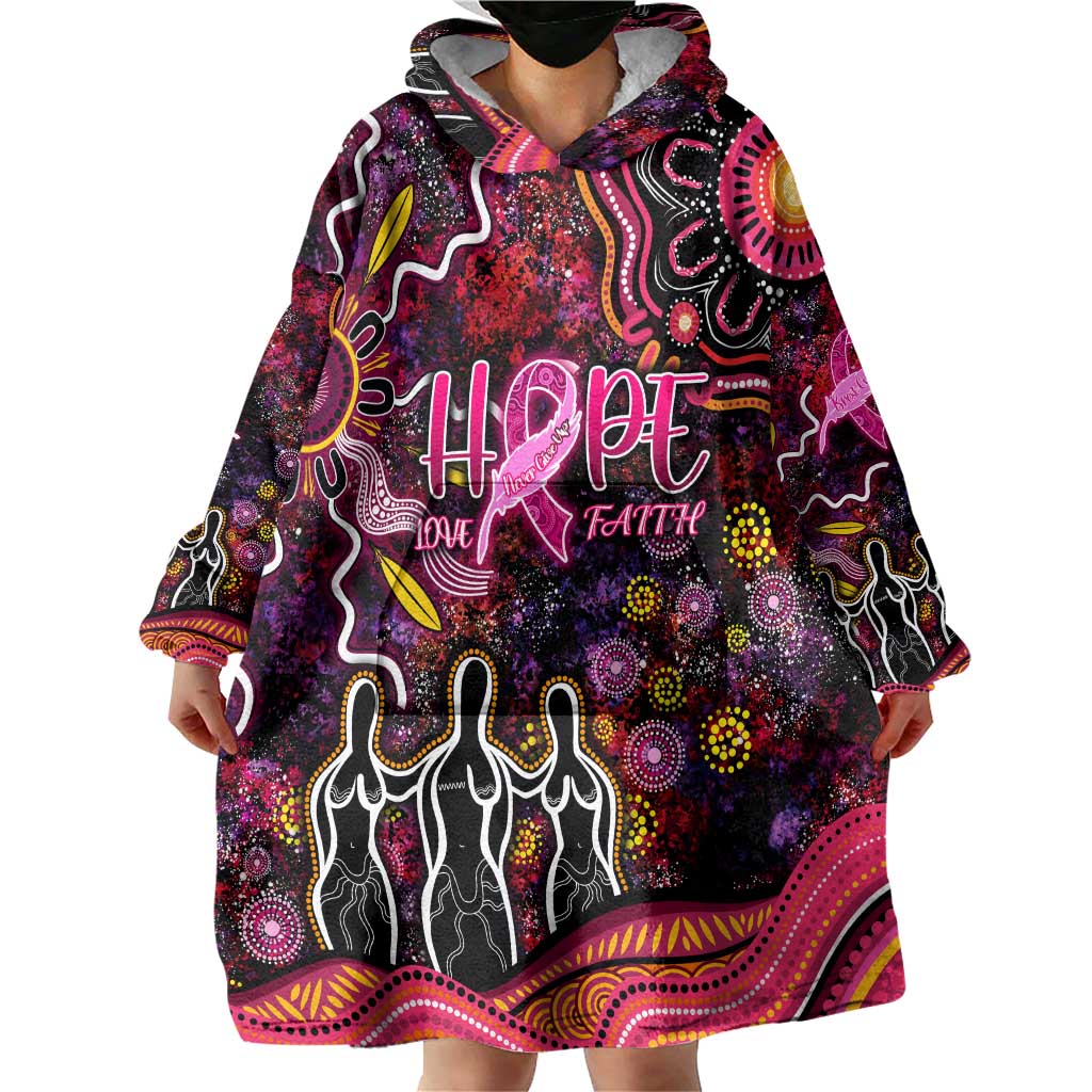 Breast Cancer Aboriginal Wearable Blanket Hoodie Australian Indigenous Never Give Up - Faith Hope Love