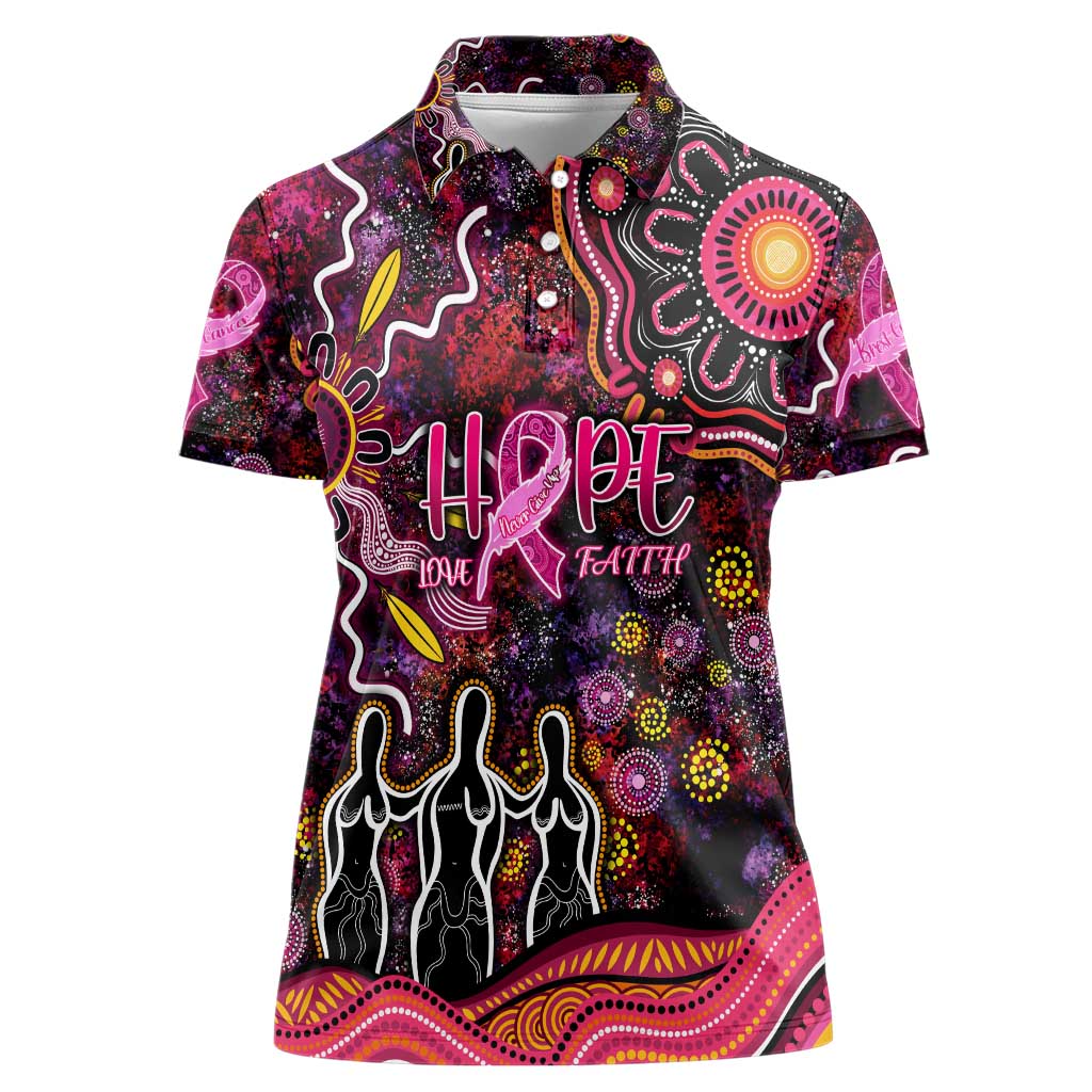 Breast Cancer Aboriginal Women Polo Shirt Australian Indigenous Never Give Up - Faith Hope Love