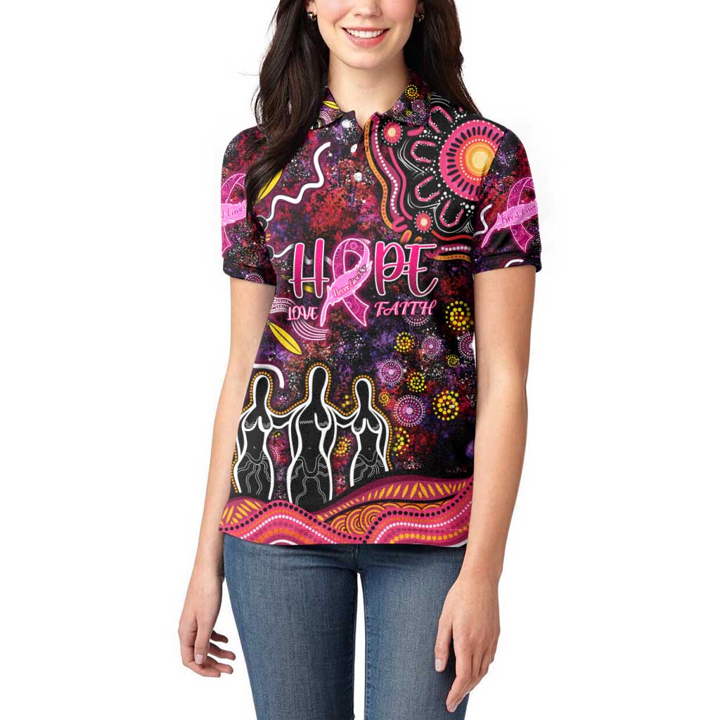 Breast Cancer Aboriginal Women Polo Shirt Australian Indigenous Never Give Up - Faith Hope Love