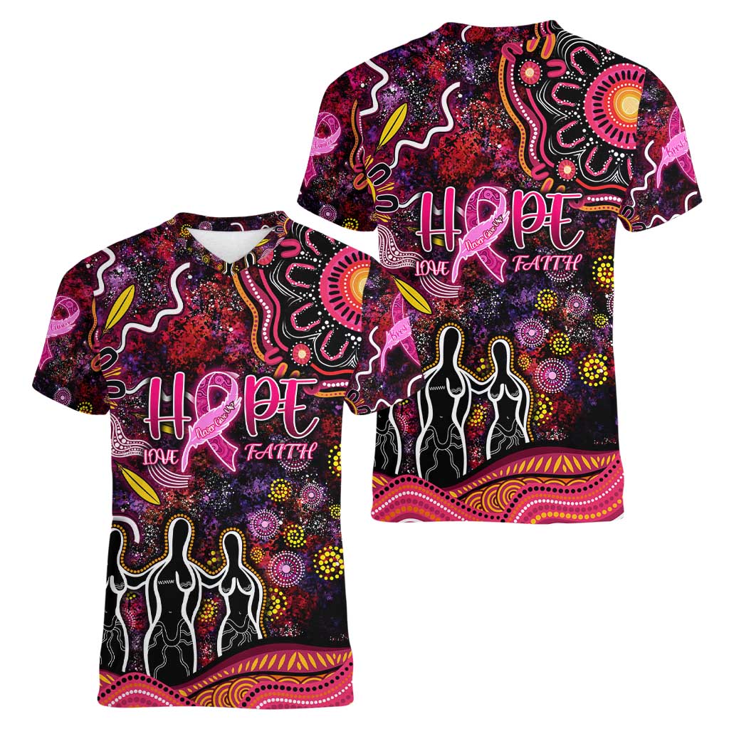 Breast Cancer Aboriginal Women V-Neck T-Shirt Australian Indigenous Never Give Up - Faith Hope Love