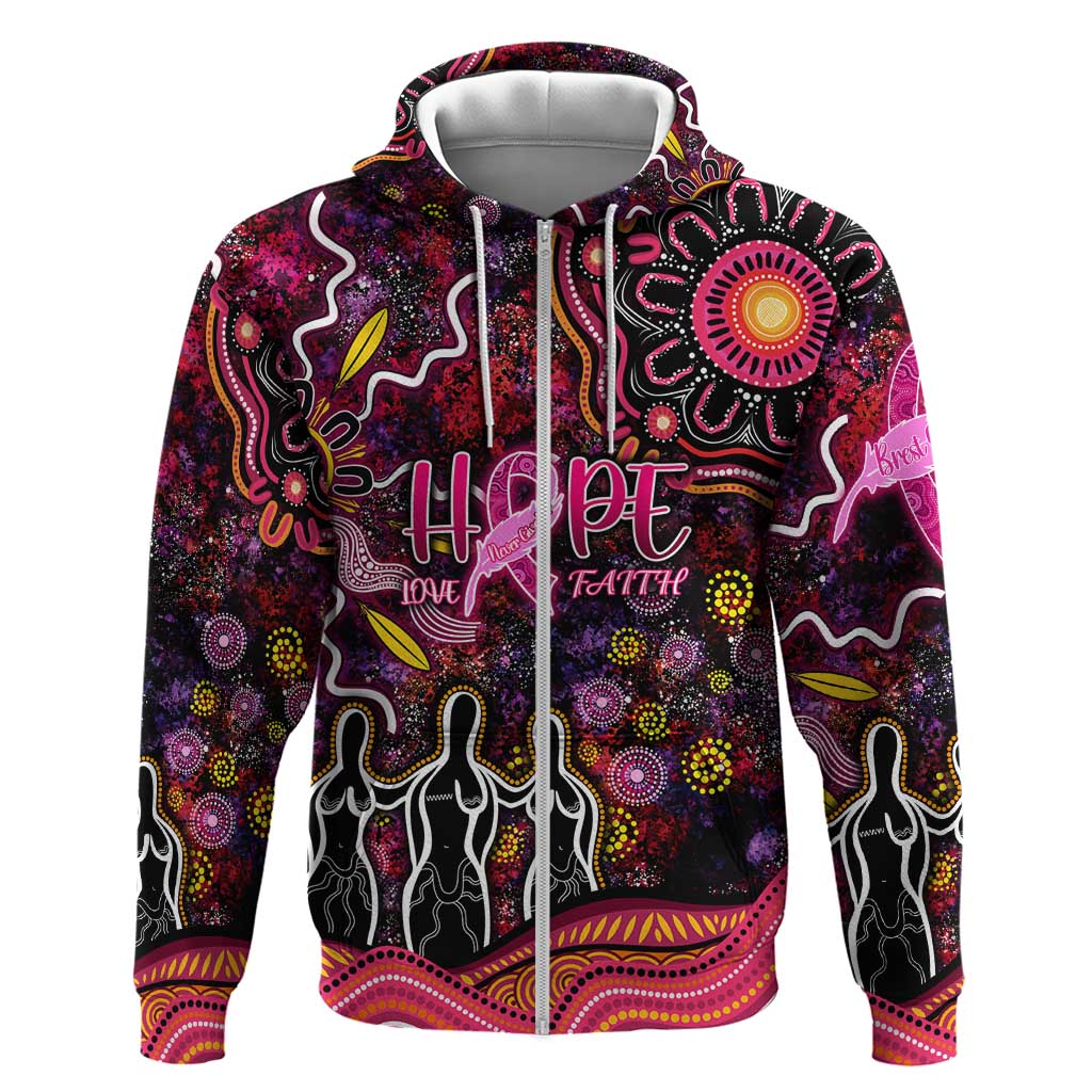Breast Cancer Aboriginal Zip Hoodie Australian Indigenous Never Give Up - Faith Hope Love