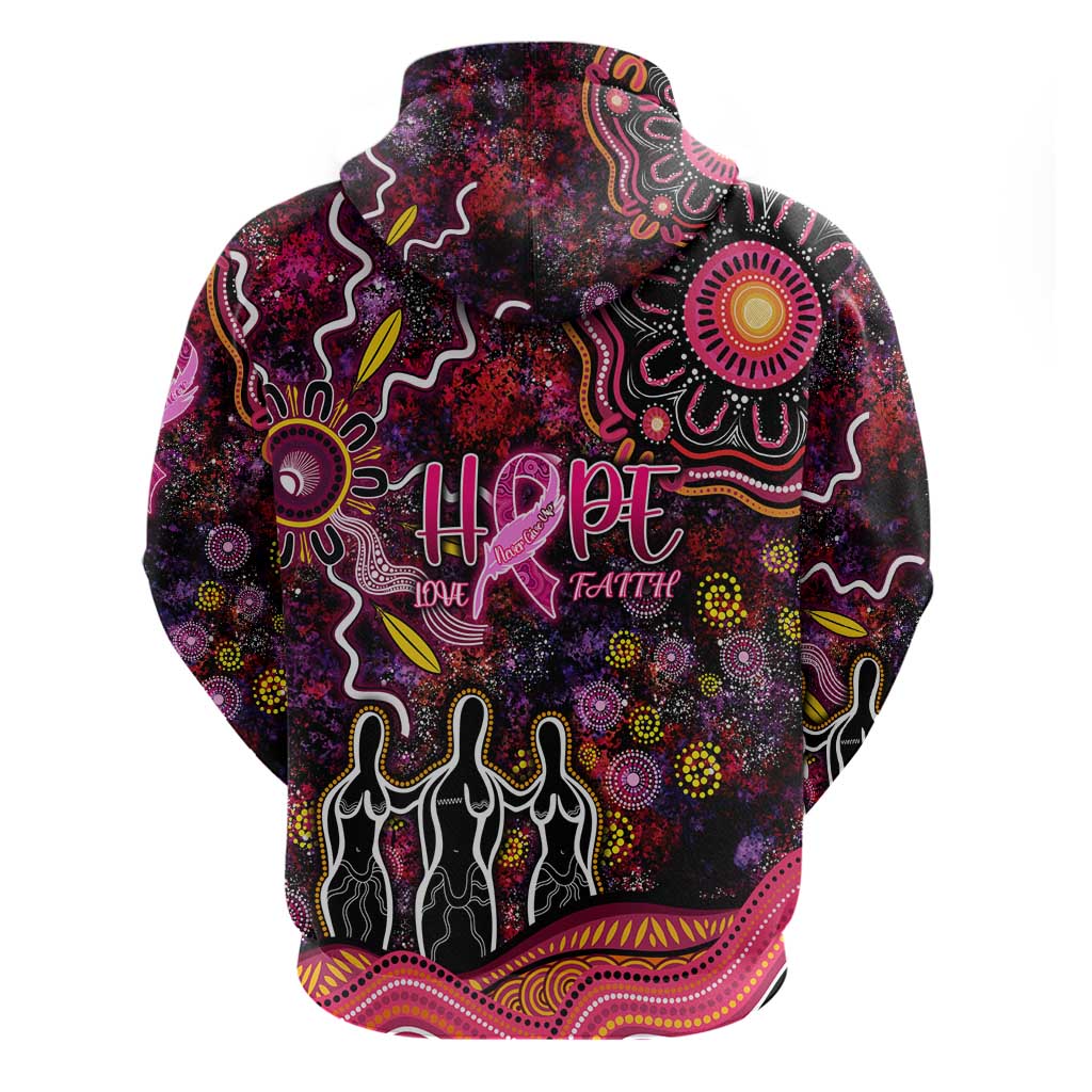 Breast Cancer Aboriginal Zip Hoodie Australian Indigenous Never Give Up - Faith Hope Love