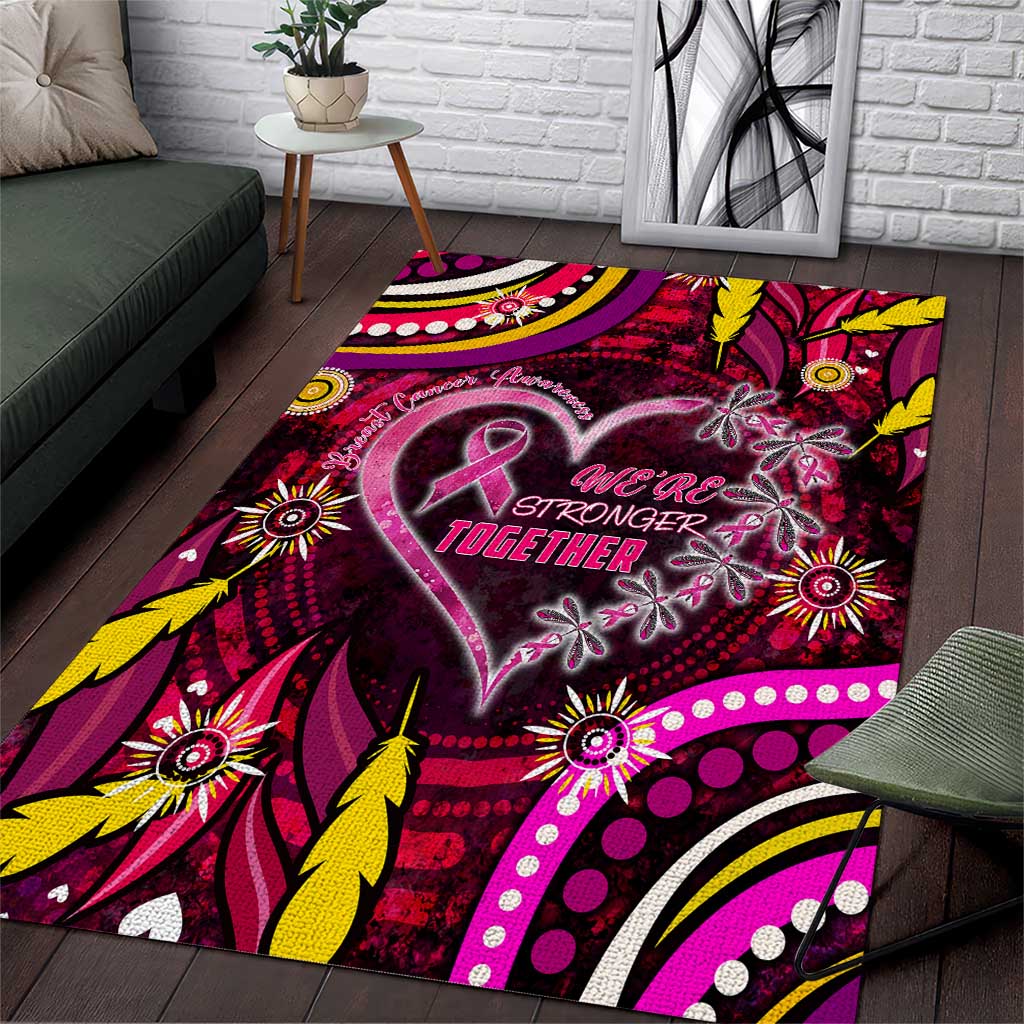 Breast Cancer Dragonfly Aboriginal Area Rug We're Stronger Together