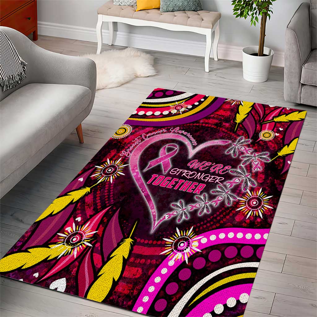 Breast Cancer Dragonfly Aboriginal Area Rug We're Stronger Together