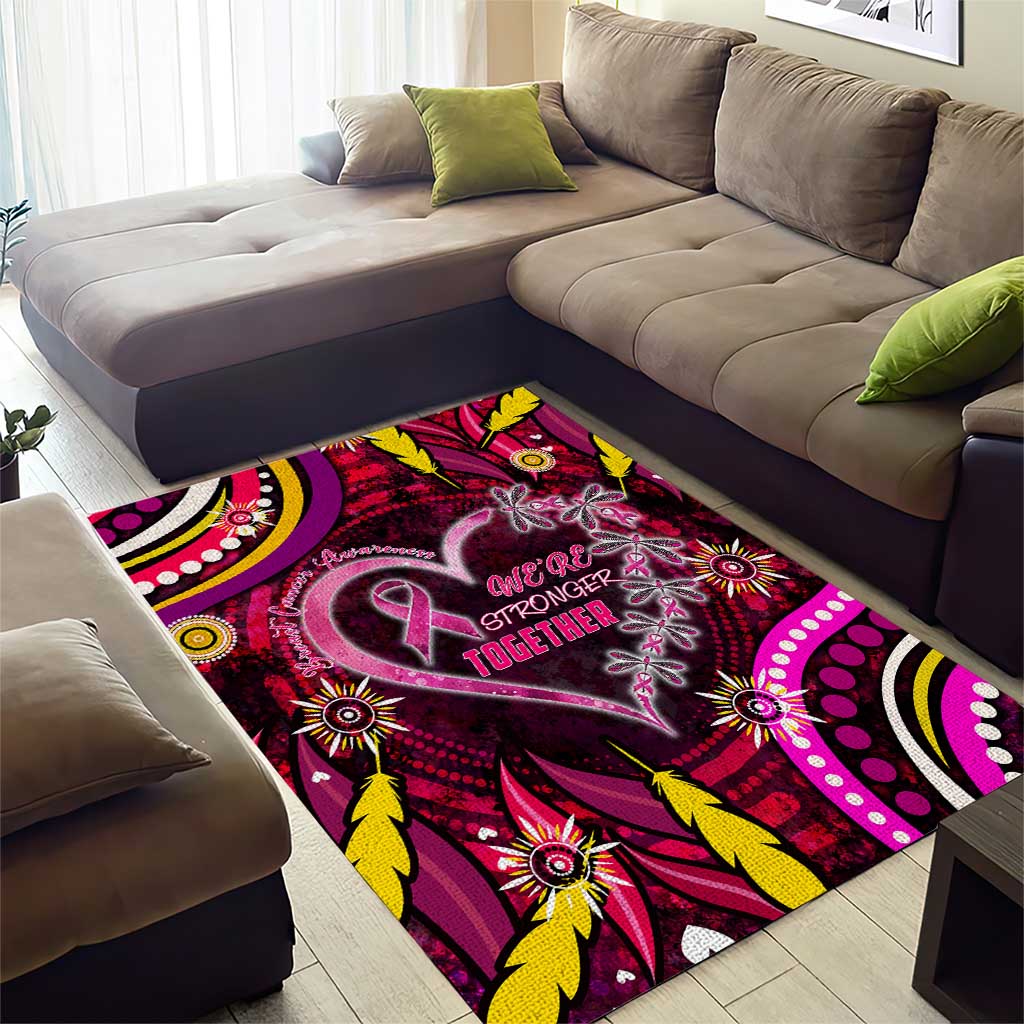 Breast Cancer Dragonfly Aboriginal Area Rug We're Stronger Together
