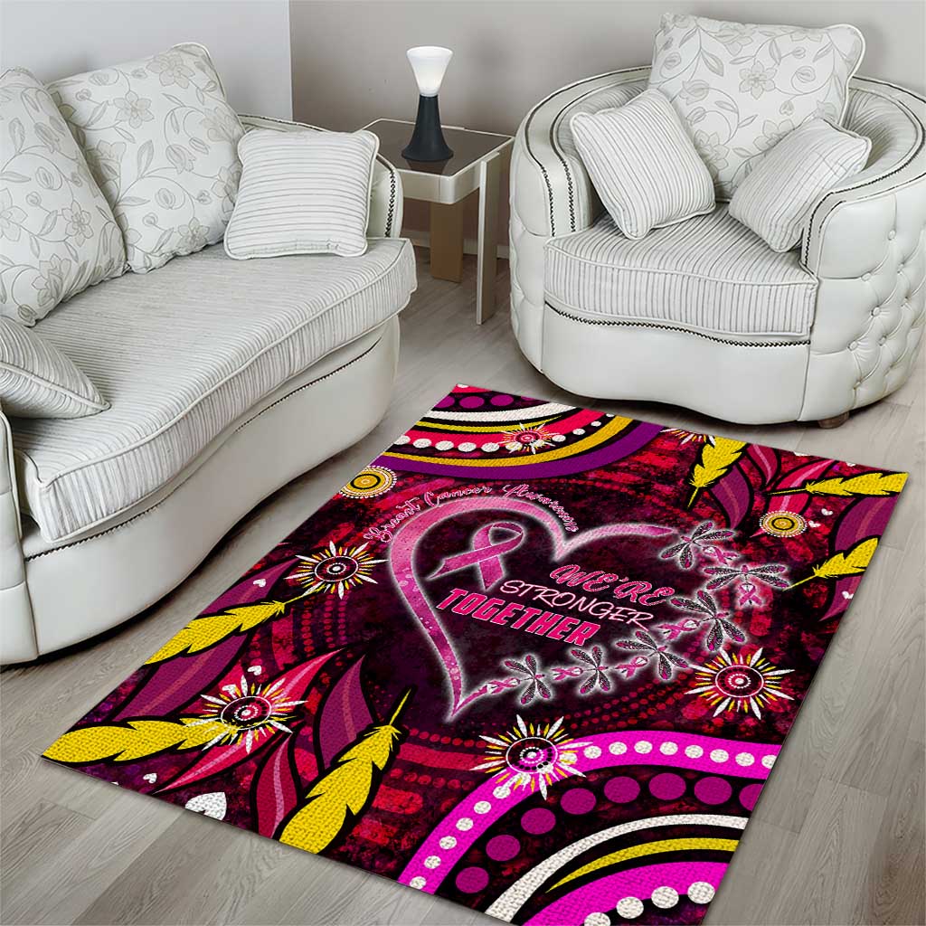 Breast Cancer Dragonfly Aboriginal Area Rug We're Stronger Together