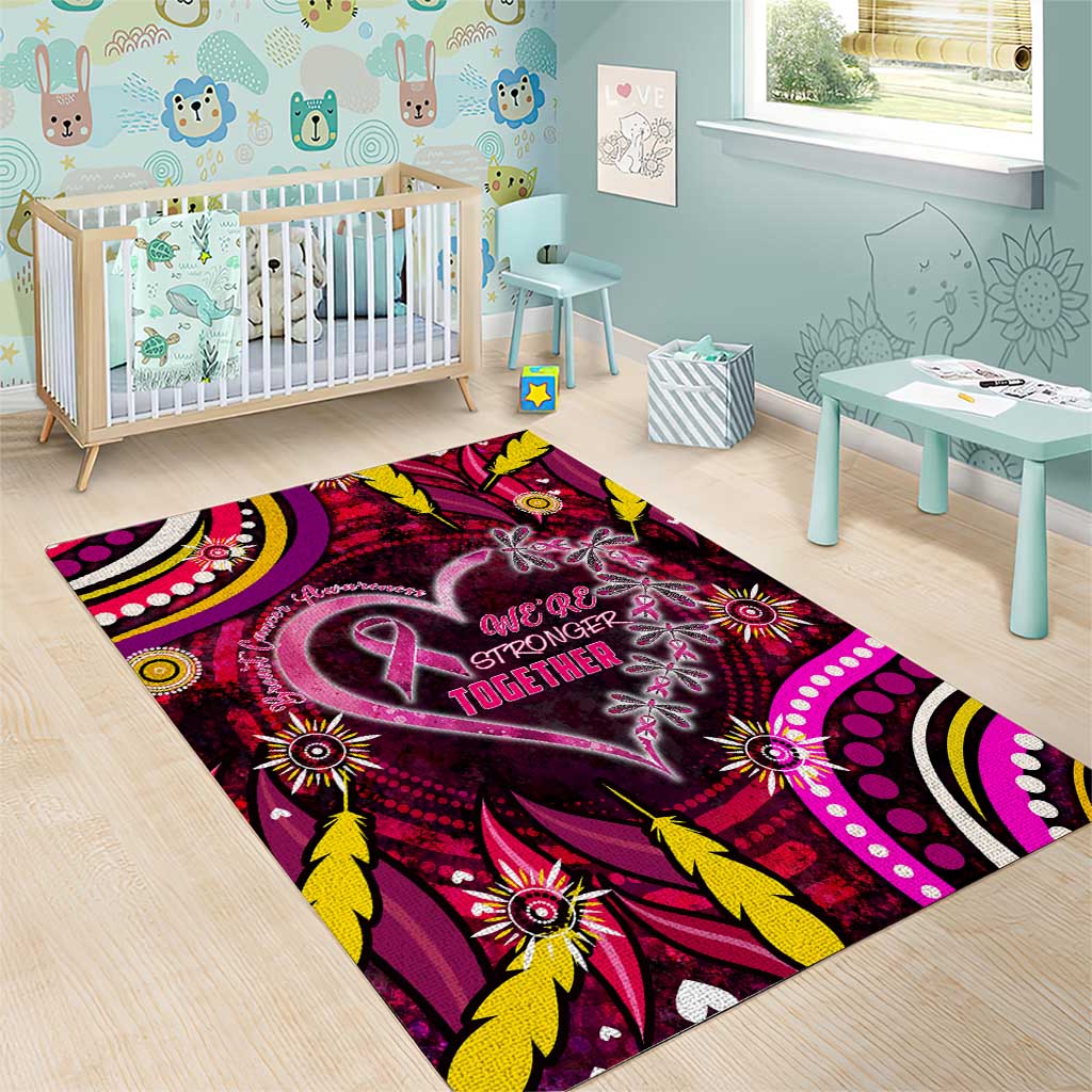 Breast Cancer Dragonfly Aboriginal Area Rug We're Stronger Together
