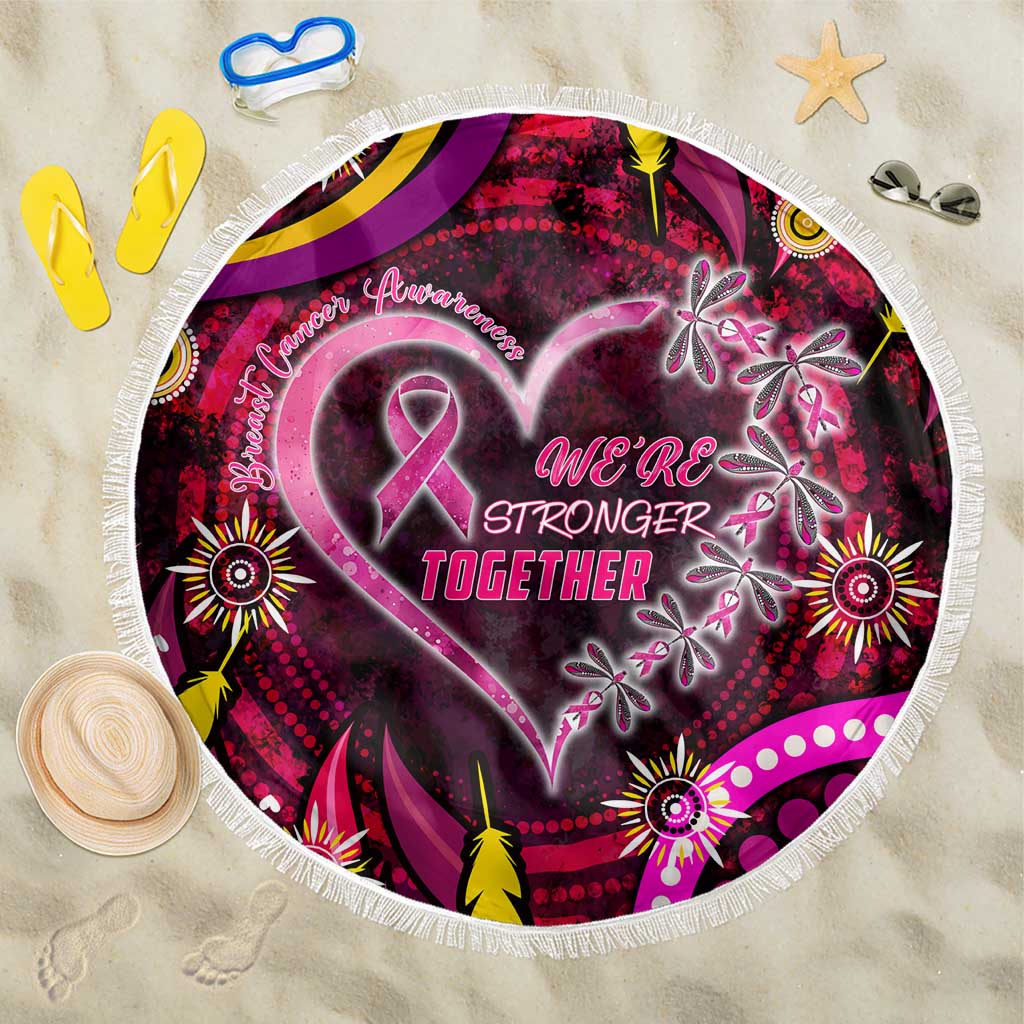 Breast Cancer Dragonfly Aboriginal Beach Blanket We're Stronger Together