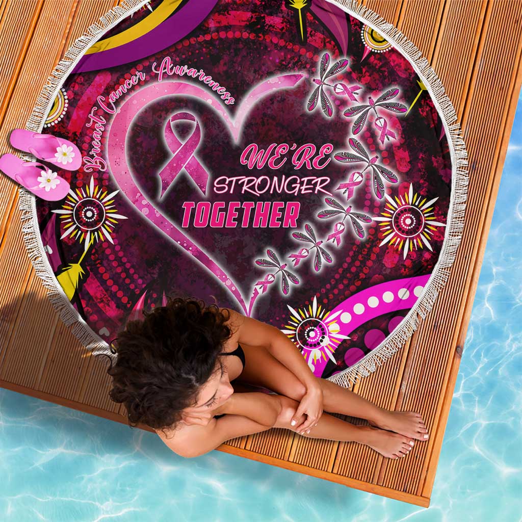 Breast Cancer Dragonfly Aboriginal Beach Blanket We're Stronger Together