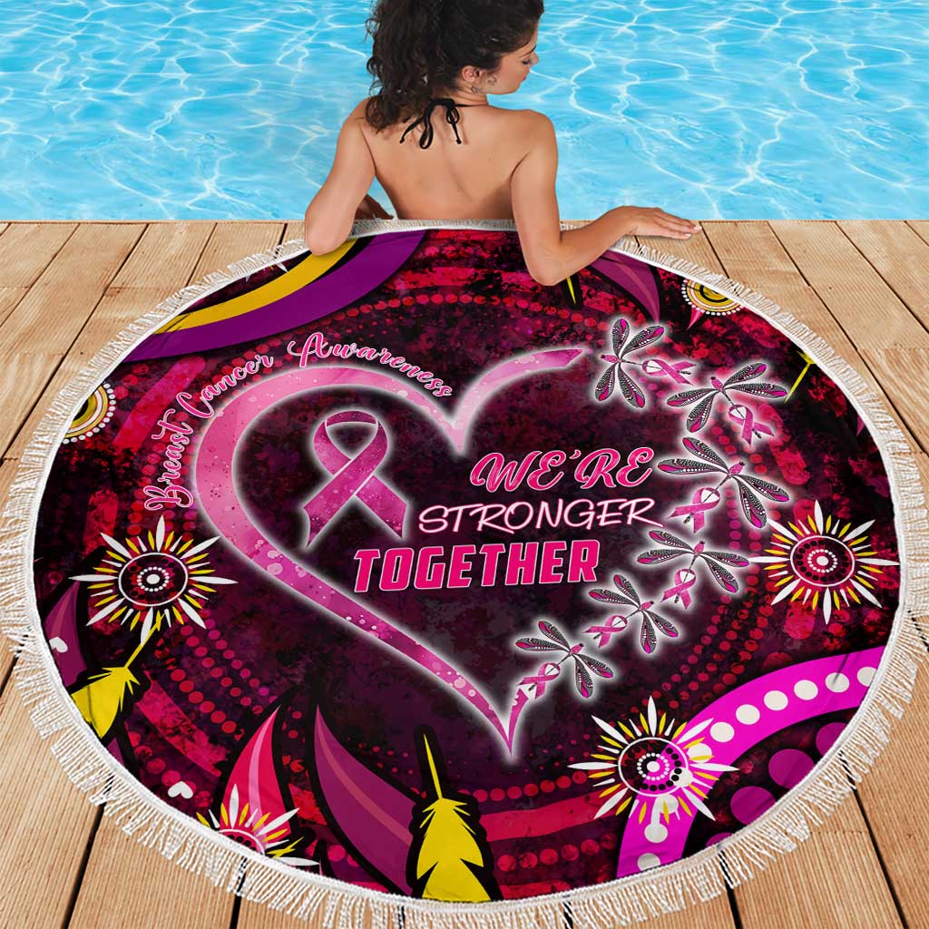 Breast Cancer Dragonfly Aboriginal Beach Blanket We're Stronger Together
