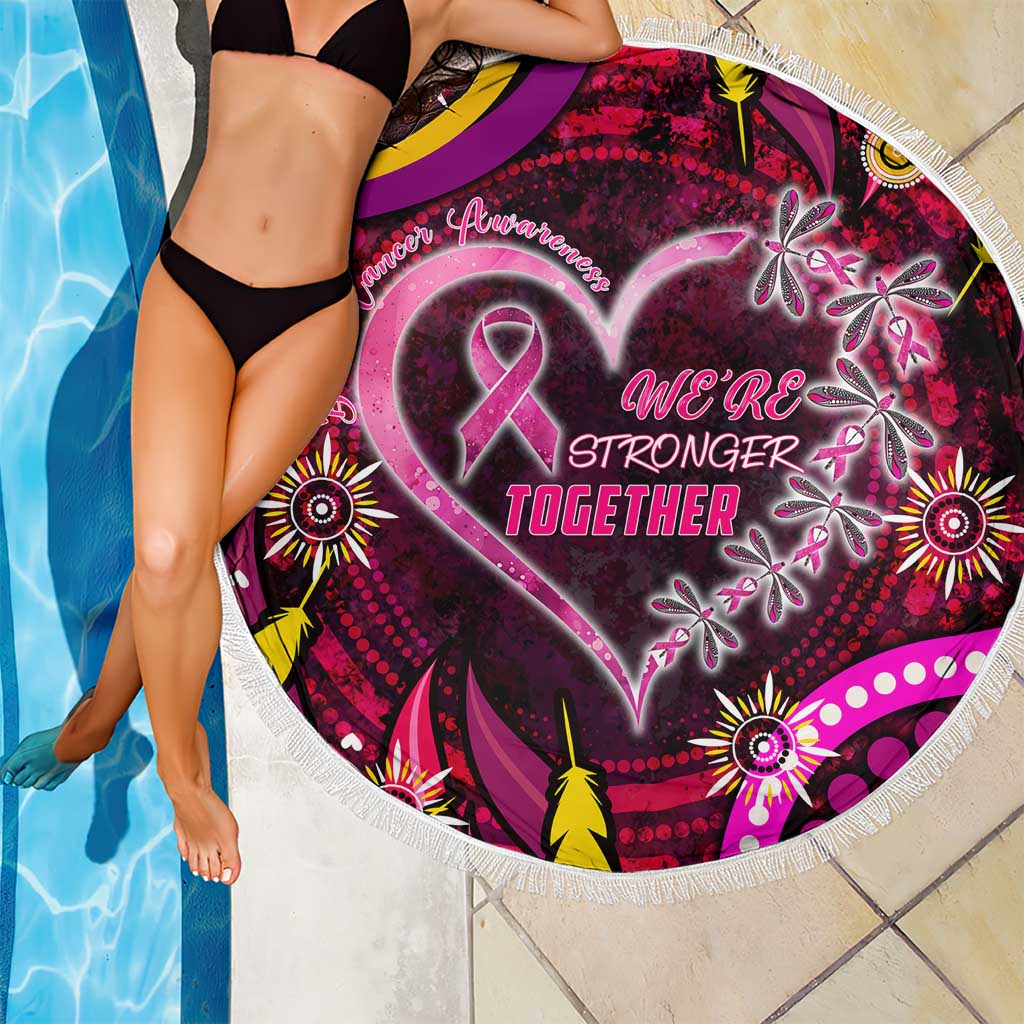 Breast Cancer Dragonfly Aboriginal Beach Blanket We're Stronger Together