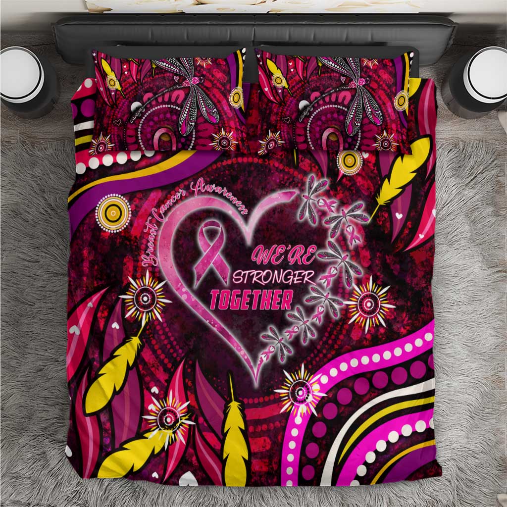 Breast Cancer Dragonfly Aboriginal Bedding Set We're Stronger Together