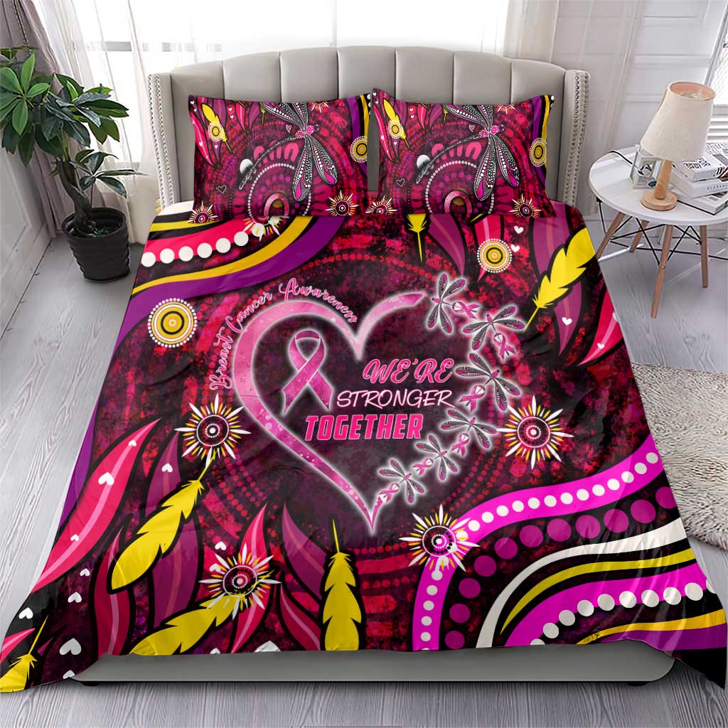 Breast Cancer Dragonfly Aboriginal Bedding Set We're Stronger Together