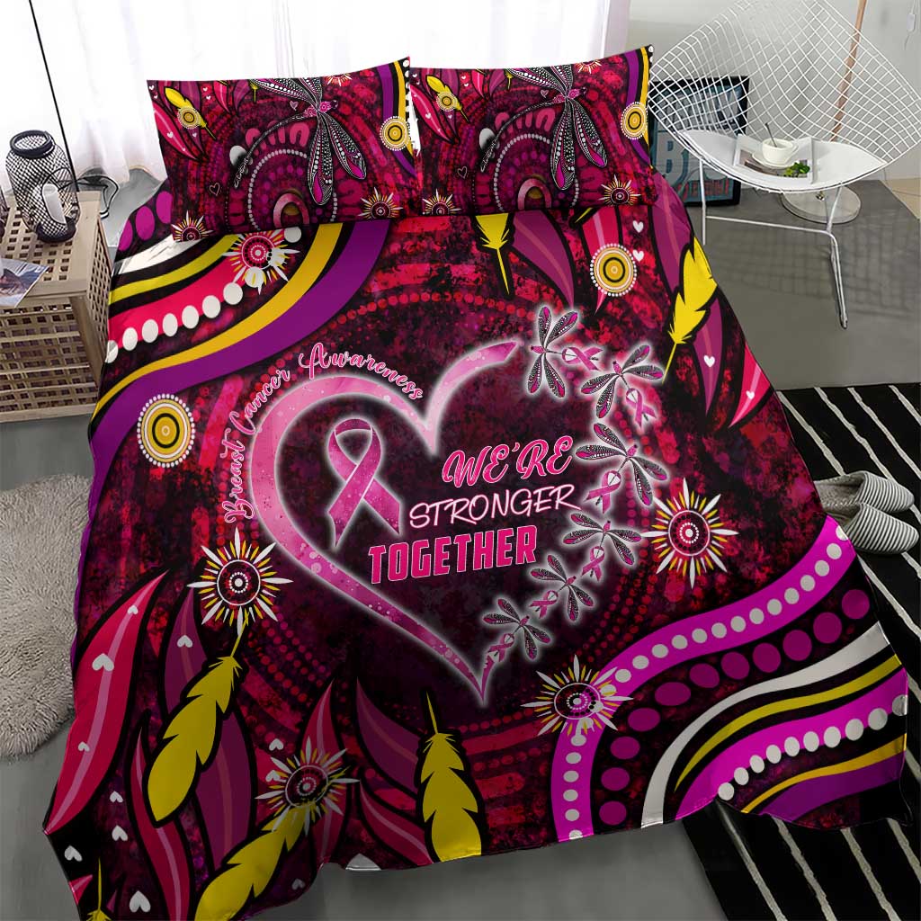 Breast Cancer Dragonfly Aboriginal Bedding Set We're Stronger Together