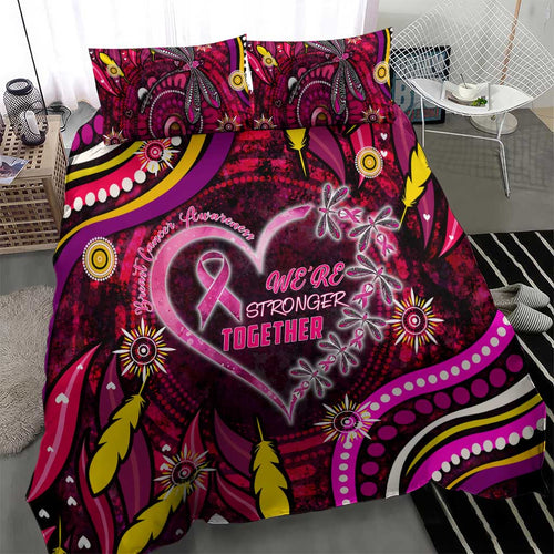 Breast Cancer Dragonfly Aboriginal Bedding Set We're Stronger Together