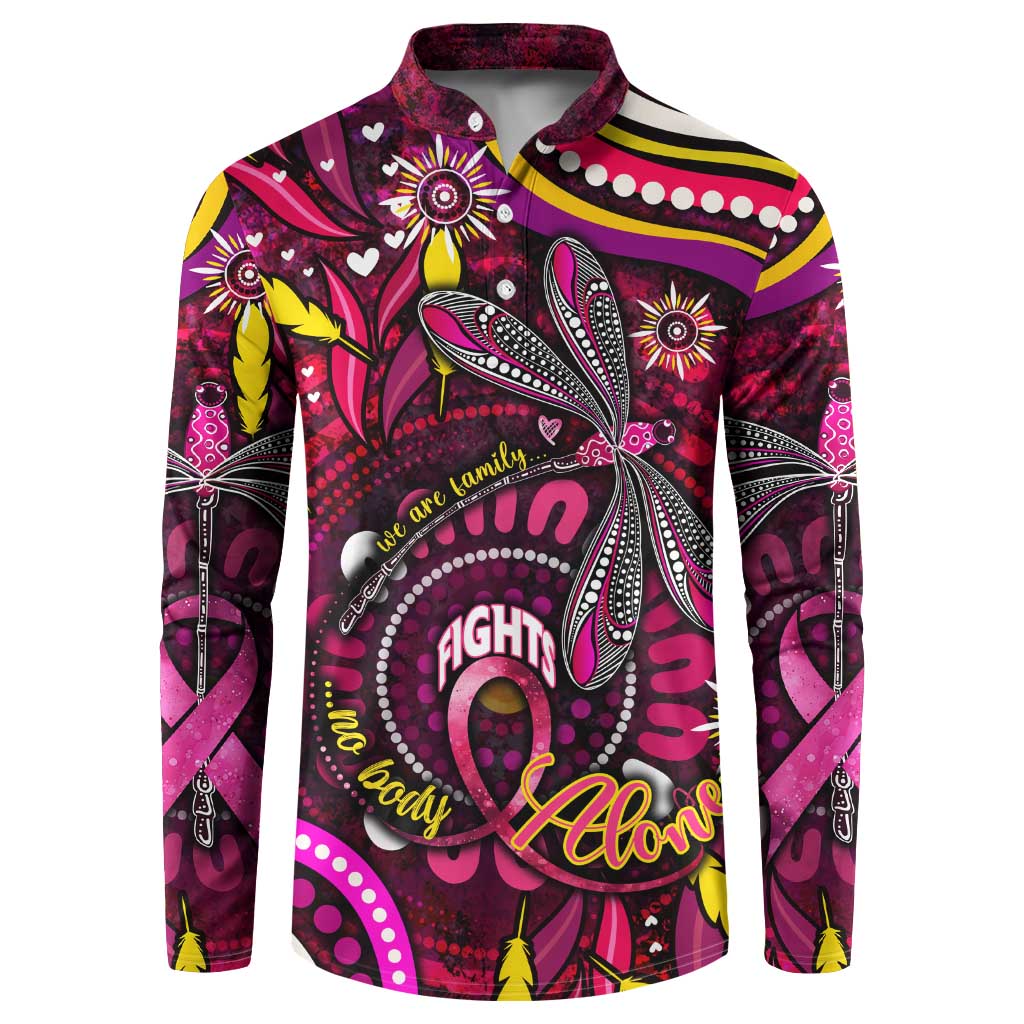 Breast Cancer Dragonfly Aboriginal Button Sweatshirt We're Stronger Together