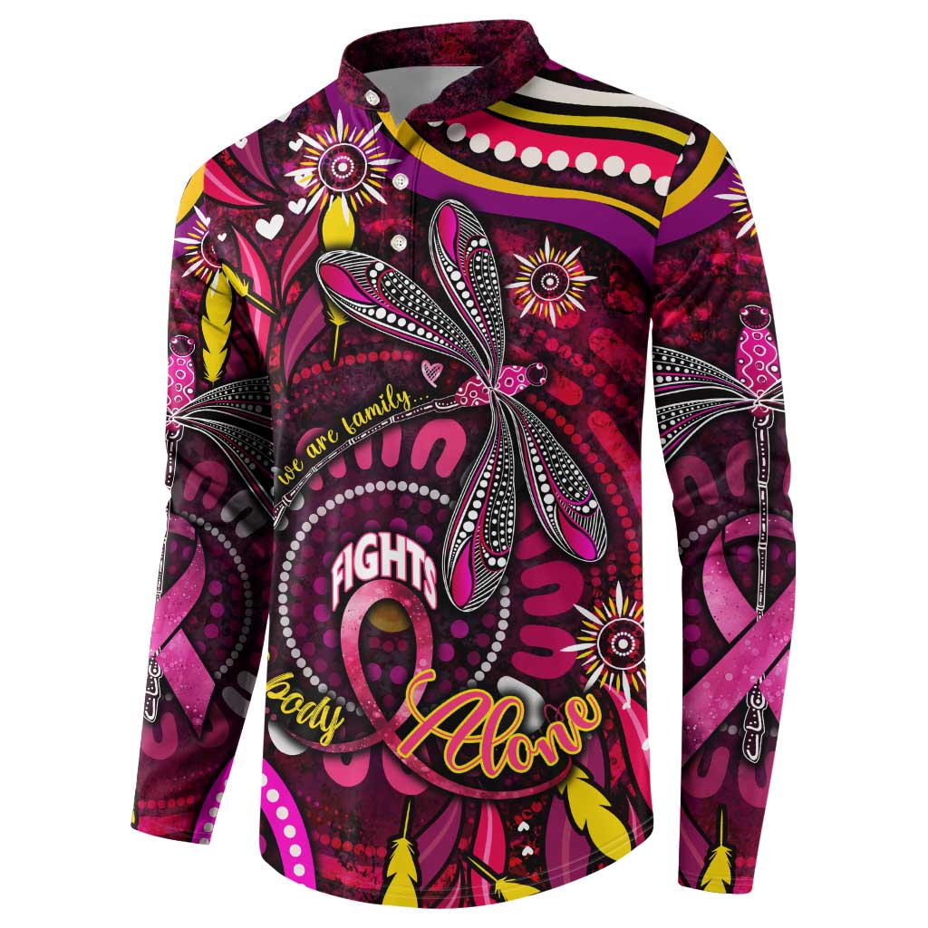 Breast Cancer Dragonfly Aboriginal Button Sweatshirt We're Stronger Together
