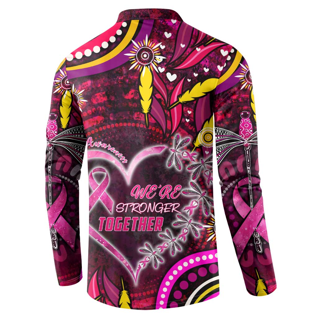 Breast Cancer Dragonfly Aboriginal Button Sweatshirt We're Stronger Together