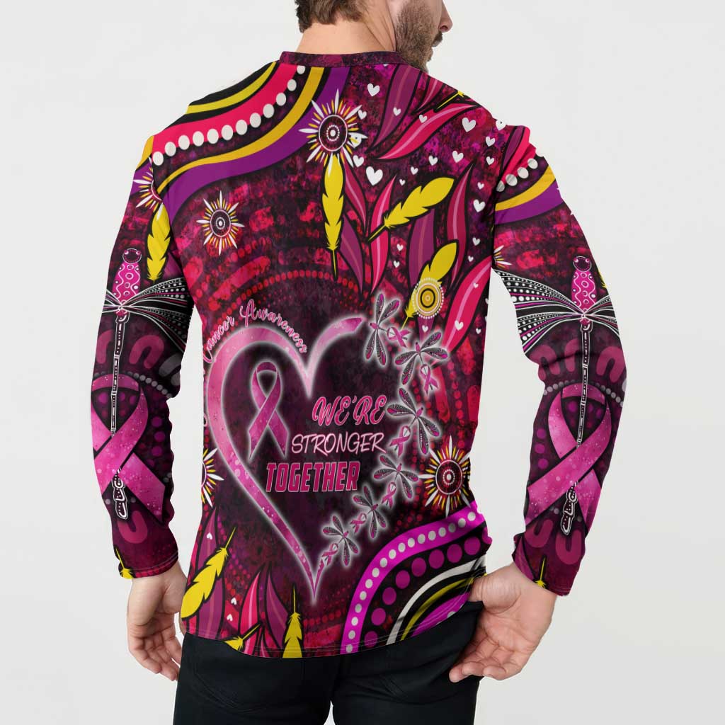Breast Cancer Dragonfly Aboriginal Button Sweatshirt We're Stronger Together